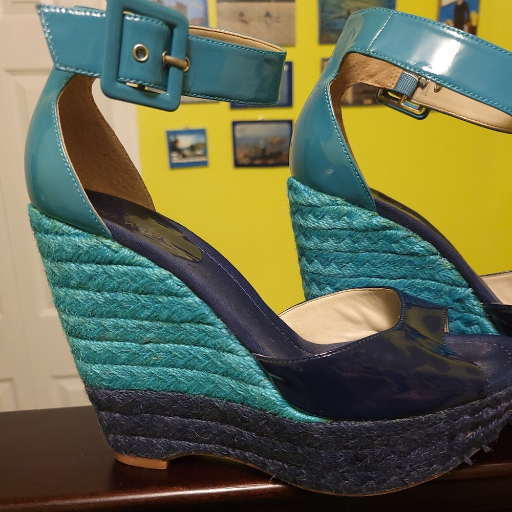 Nine West platform wedge navy teal 8.5M